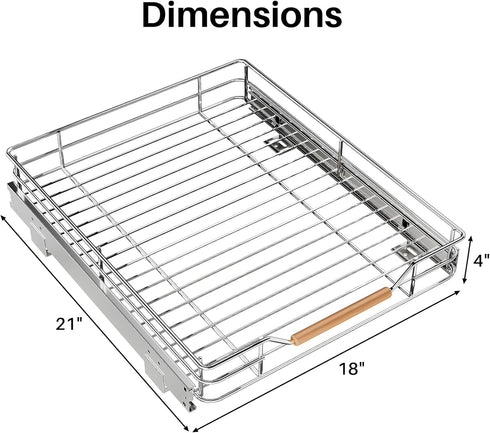 Kitstorack Pull Out Cabinet Organizer, 18" Wide x 21" Deep, Heavy Duty Roll Out Drawers for Kitchen Cabinets