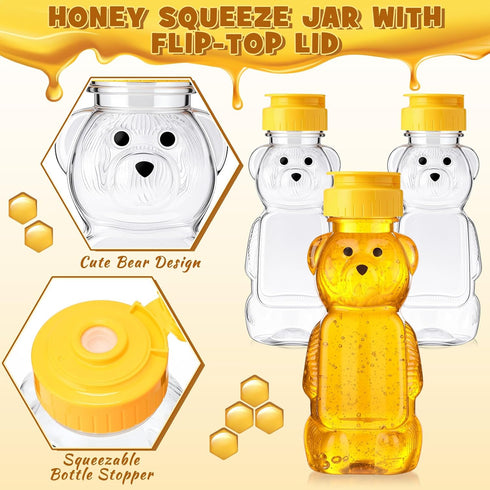 48 8 oz Thenshop Pcs Plastic Bear Honey Bottle Jars Empty Honey Squeeze Bottle with Yellow Flip-top Lid for Storing