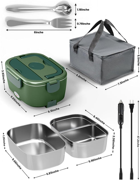 Electric Lunch Box for Adults, 80 W Fast Heating Portable Food Warmer with 2 Stainless Steel Containers