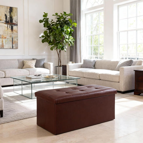 30 Inches 350lbs, JupiterForce Ottoman Storage Bench, Folding Faux Leather Ottoman Bench with Storage Padded Seat