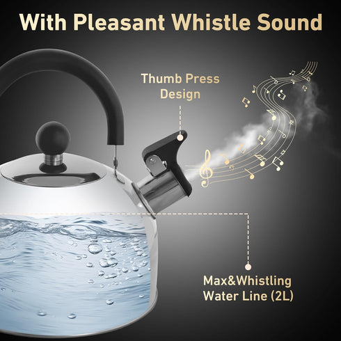 Lily's Home 2 Quart Stainless Steel Whistling Tea Kettle, Perfect Stovetop Tea and Water Boiler for Home, Dorm,