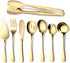 OGORI Gold Serving Utensils Set, 8-Piece Polished Stainless Steel Flatware Include Serving Spoon, Fork, and Knife