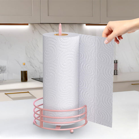 Countertop, 8" 13" Buruis Paper Towel Holder for Kitchen Pastel Pink - One Hand Tear with Wide Base, Height, Raised