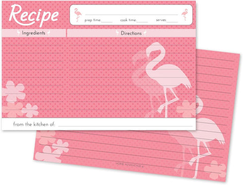 Home Advantage Pink Flamingo Design Set of 50 Double Sided Family 4x6 Recipe Cards