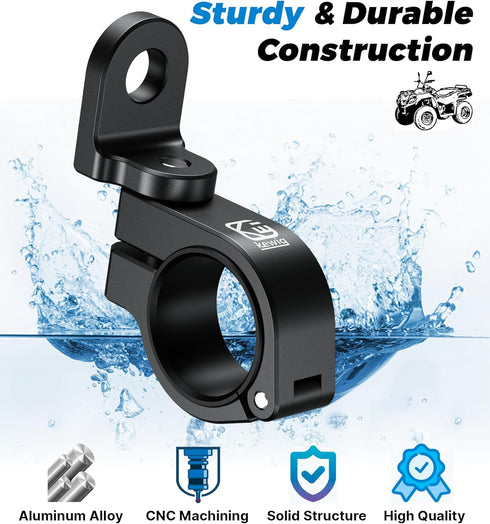ATV Whip Light Mount, Sturdy Aluminum Alloy Whip Flag Mount, 360° Rotating Adjustable Light Bar Mount for ATV UTV Motorcycle 0.875"/1"/1.125"/1.26"/1.375" Handlebar Roll Bar (1 PC, Black)