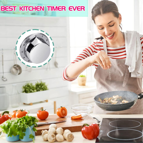 Chef Cooking Timer Clock, Kitchen Timer with Loud Alarm, 100% Mechanical - Silver, 1 Pack, Magnetic Backing, Exquisite