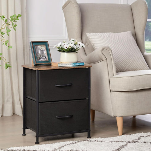 Somdot Nightstand with 2 Drawers, Small Dresser with Removable Fabric Bins for Bedroom, Nursery, Closet, Living Room -
