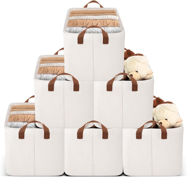Large Storage Baskets for Shelves, Rectangle Fabric Bins for Organization, Closet Storage Bins, Shelf Baskets with Wire