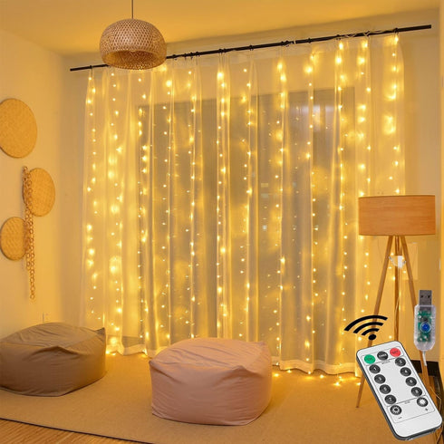 300Led 10x10ft Honche Fairy Curtain String Lights with Remote Window Lights for Bedroom Wedding Party Festive Season