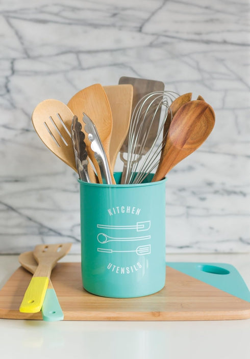 Now Designs Turquoise Powder-Coated Steel Utensil Crock