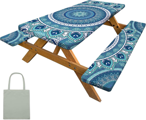 pickyNproud Picnic Table Cover with Bench Covers Camping Tablecloth with Storage Bag