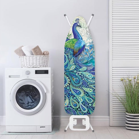 Peacock Ironing Board Cover, 55" x 16" Extra-Thick 4-Layer Pad, Elastic Band, Iron Resistance for Standard Boards