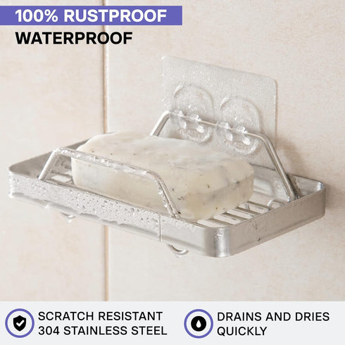 KINCMAX Premium Adhesive Soap Holder for Shower Wall, Drill Free Stainless Steel Soap Caddy with Adhesive Sticker