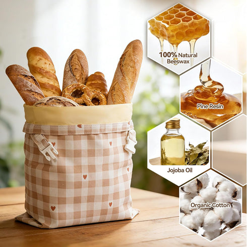 2 Beeswax Bread Bags for Sourdough, pcs Reusable Beeswax Bread Bags for Homemade Sourdough, XL Cotton and Linen Food