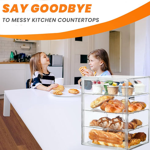 Countertop 4 Counter, Bread Box,Large Bread Boxs for Kitchen - Layers Adjustable Bread Storage Container, Clear Boxes