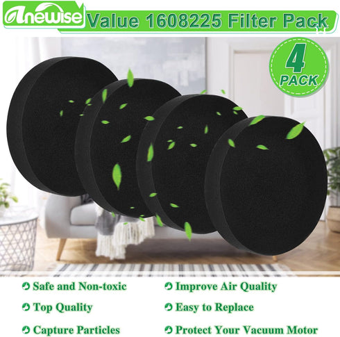 4 Pack 1608225 Filter for Bissell Cleanview Swivel Rewind, Replacement Part for Upright Vacuum Models 3836 3197A 2252