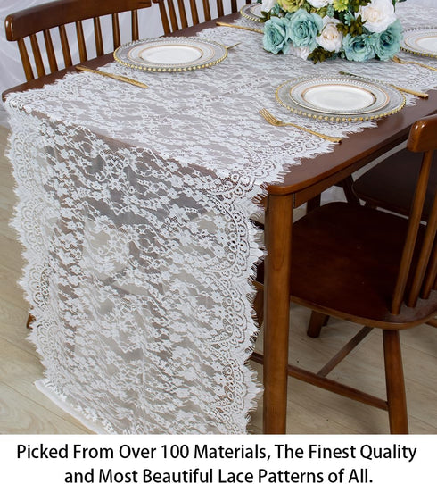 ShinyBeauty 30x120-Inch White Lace Table Runner, Vintage Lace Table Cover, Rustic Floral Embroidered Table Linen