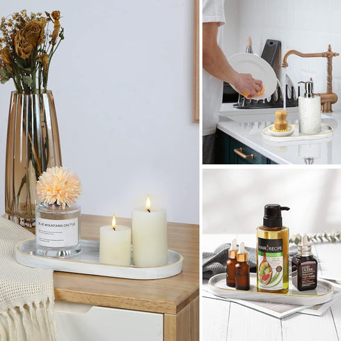 Luxspire Marble Ceramic Bathroom Vanity Tray, Decorative Countertop Organizer for Soap, Candles, and Jewelry