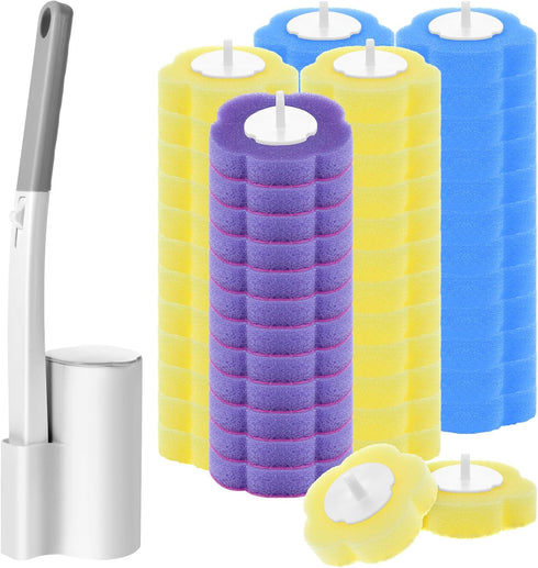 wutfuooo Disposable Toilet Brush Cleaning System with 60pcs Refills Pads Replacement Heads, Toilet