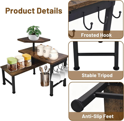Countertop 3 Countertop Kitchen Organizer, Tier Moveable Corner Shelf Kitchen Shelf with Hook, Organizer for Bathroom