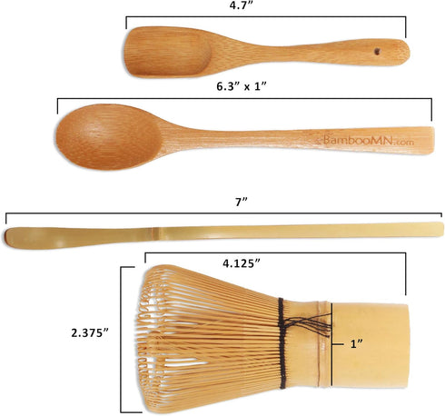 BambooMN Matcha Whisk Set - Golden Chasen (Tea Whisk), Chashaku (Bamboo Scoop), Deep Scoop, Tea Spoon - 2 Sets