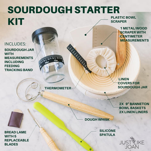 Sourdough Starter Kit Ultimate Sourdough Bread Baking Supplies w/Sourdough Starter Jar & Banneton Basket- Easy Cleaning