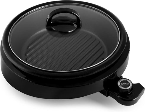 Aroma Housewares ASP-137B 3Qt. 3-in-1 Electric Indoor Grill - Portable, Dishwasher Safe, Black with 10 in. Nonstick Pan