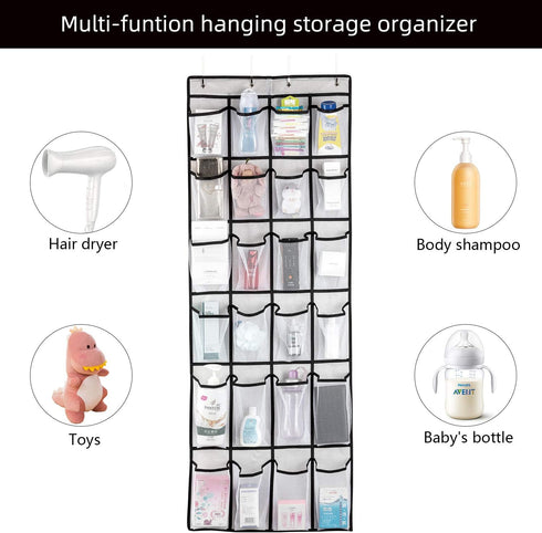 Over The Door Shoe Organizer: Hanging Shoe Rack with 24 Mesh Large Pockets for Men, Women, Kids