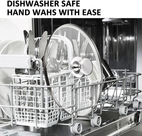 Glass Lids for Frying Pans & Pots, Tempered Covers with Stainless Steel Rim & Handle, Dishwasher Safe