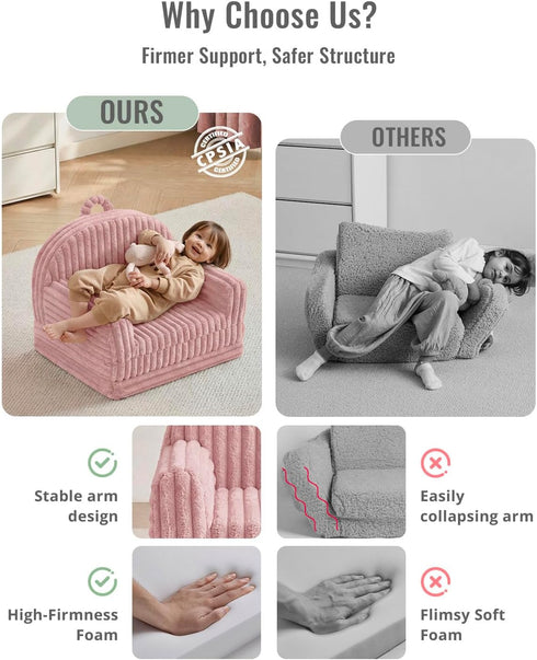 2-in-1 Blissful Diary Toddler Couch, Comfy Toddler Chair & Lounger, Soft Flannel Fleece Kids Couch Sofa for Old Girls