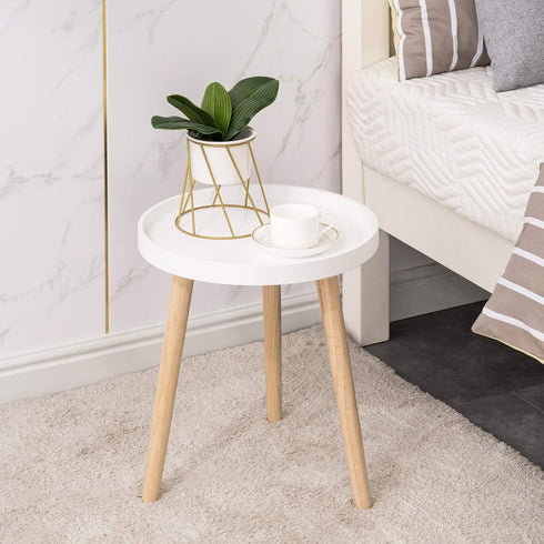 15 18 Inches Apicizon Round Side Table, White Tray Nightstand Coffee End Table for Living Room, Bedroom, Small Spaces