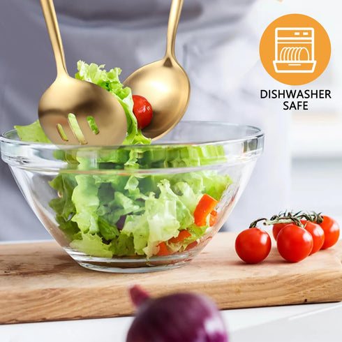 Large Serving Utensils Set, 5 Pcs Stainless Steel Gold Utensils with 10.8 Inch Fork, 10.3 Inch Spoon, Slotted Spoon,