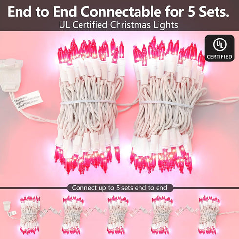 Brillarlights 100 Count 21ft Mini Pink String Lights, Indoor Outdoor Christmas Tree Lights UL Certified for Room