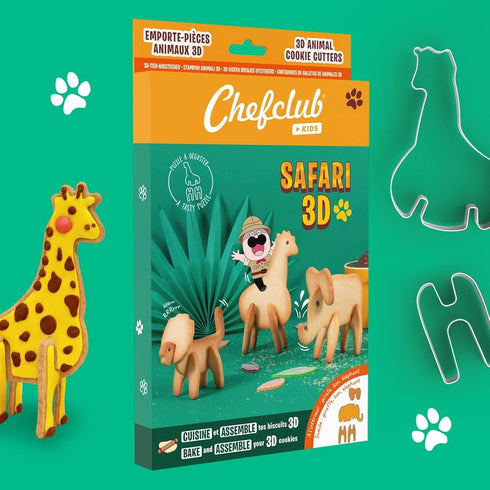 3D 8 Chefclub Kids Safari Cookie Cutters - Stainless Steel Animal Shapes for Baking & Montessori Learning - Giraffe