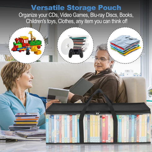 CCidea DVD Storage Bags (Set of 4), Clear PVC Media Holder Case with Handles for DVDs, CDs, Blu Ray Discs