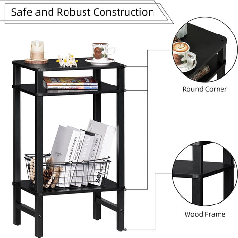3-Tier YUFAM Side Table End Table Tall Night Stand for Living Room Bedroom Bathroom Office Furniture Black