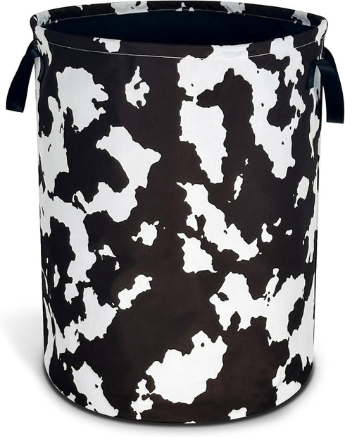 NUTAINLA Cow Texture Laundry Basket Brown White Print Foldable Oxford Cloth Funny Tote