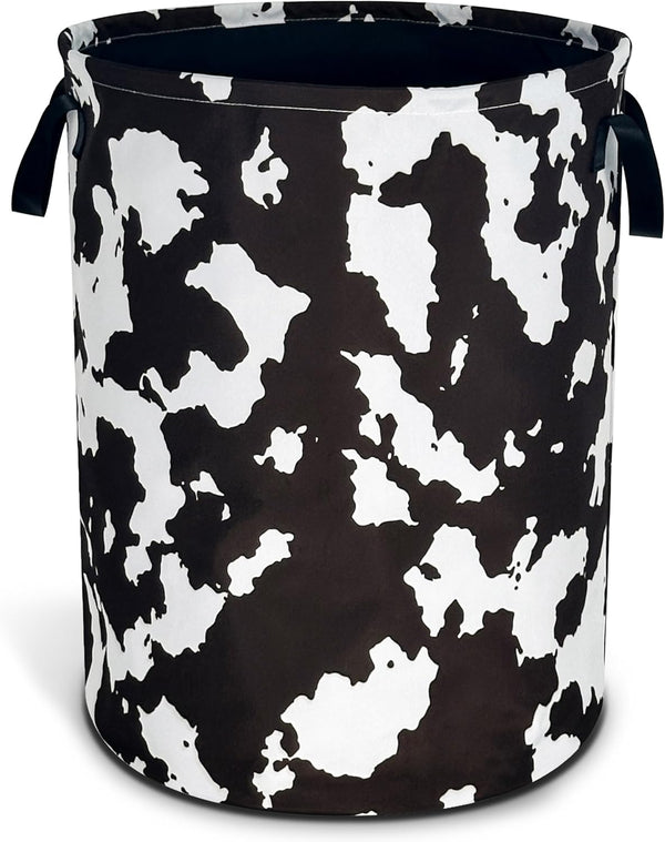 NUTAINLA Cow Texture Laundry Basket Brown White Print Foldable Oxford Cloth Funny Tote