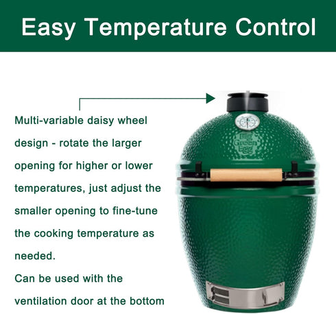 Cast Iron Cap for Big Green Egg Dual Function Metal Top, Daisy Wheel Chimney Cap for M/L/XL/XXL Big Green Egg