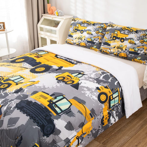 Set Sets Set Set Set 1 Feelyou Kids Construction Comforter Twin Bedding for Boys Toddler Children Cartoon Cars