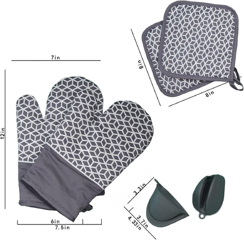 Oven Mitts and Pot Holders Set, 6pcs Thick Cotton Gloves High Heat Resistant with Non-Slip Surface