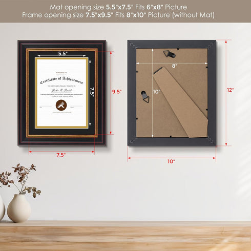 Golden State Art 8x10 Document Frame for 6x8 Diploma/Certificate/Picture, Black Gold & Burgundy, Real Glass