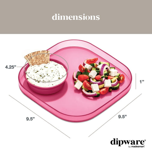 Madesmart Dinner Plate with Collapsible Dip Bowl for Meals and Appetizers; Reusable Serving Plate with Multipurpose