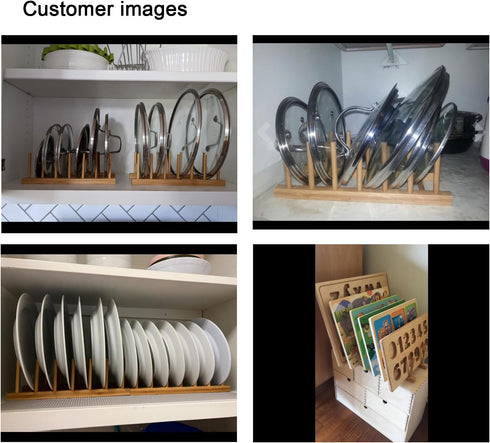 INNERNEED Bamboo Wooden Plate Racks, Dish Stand Holder, Kitchen Storage Organizer for Dish/Plate/Bowl/Cup/Pot Lid (Pack