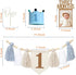 1st Baby First Birthday Party Decorations First Highchair Banner For Baby Boys Blue High Chair Banner Crown Cake Topper