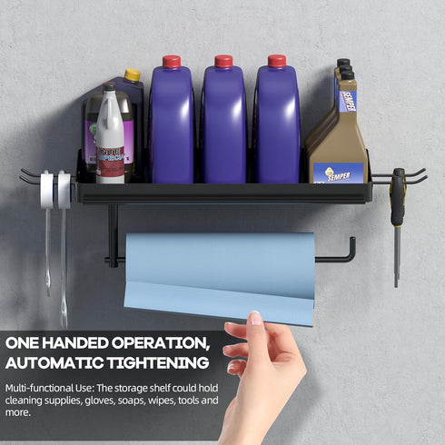 2 Garage Shop Paper Towel Holder Wall Mount, Garage Organization Paper Towel Phone Holder with Shelf and Hooks, Heavy