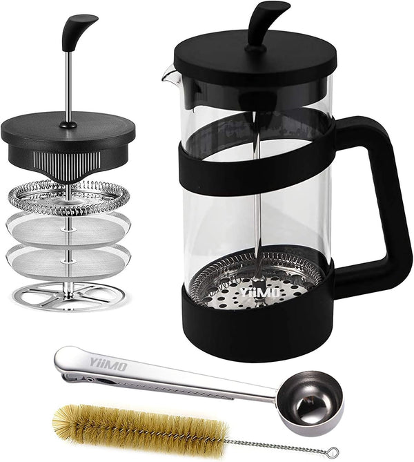 French Press Coffee Maker, 34 Oz Large Glass Pitcher, 4 Level Filter System, Stainless Coffee Spoon & Cleaner Brush