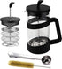 French Press Coffee Maker, 34 Oz Large Glass Pitcher, 4 Level Filter System, Stainless Coffee Spoon & Cleaner Brush
