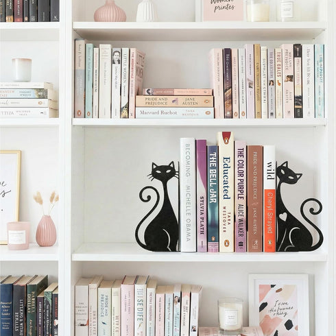 Set 2 Atomic Cat Metal Bookends of Cute Book Ends for Shelves Bookshelf Decorative Objects Home Office Desk Bookshelf
