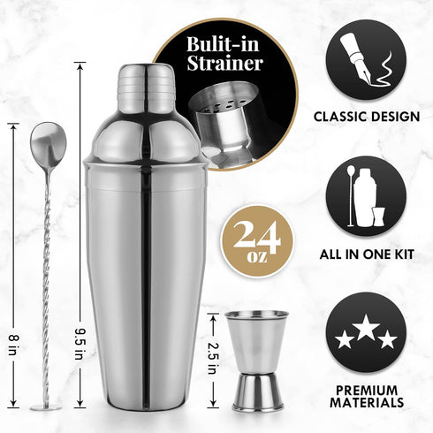 Set 4 Set, Set Set Premium Mixology Cocktail Shaker | Piece Bar Tool Silver Bar Cocktail Shaker for Drink Mixing